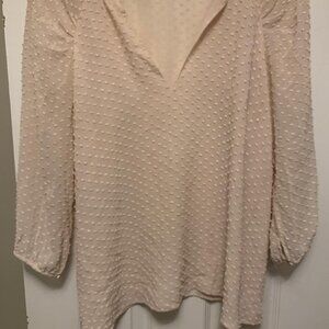 Aritzia Babaton Augusta Silk Blouse Swiss Dot Pink Split Neck Size L Elegant